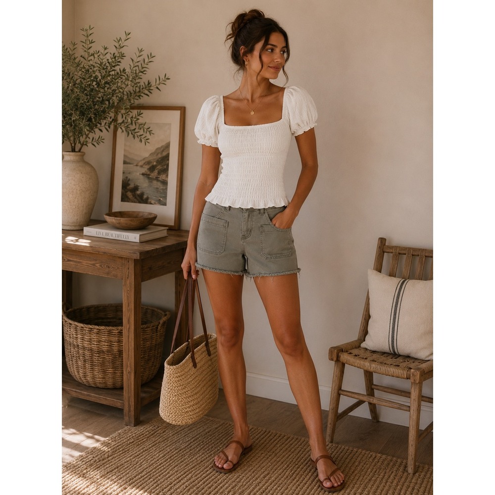 Judy Blue Olive Green Cargo Denim Shorts Raw Hem High Rise Size L Q22 - Picture 1 of 7